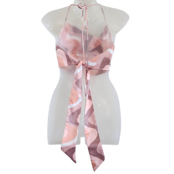 Princess Polly Cowl Neck Halter Back Crop Top Tie Back Multicolor Size XS - Picture 2 of 6